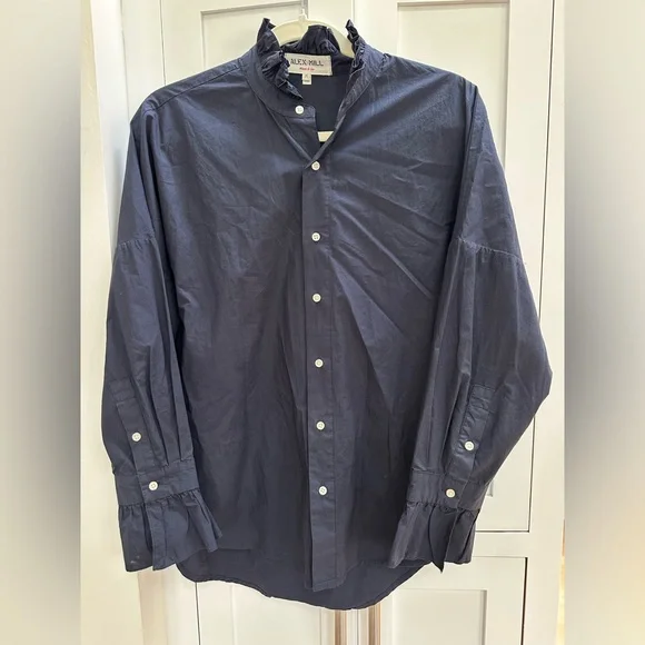 Alex Mill Dark Blue Chantilly Ruffle Shirt - Picture 1 of 5